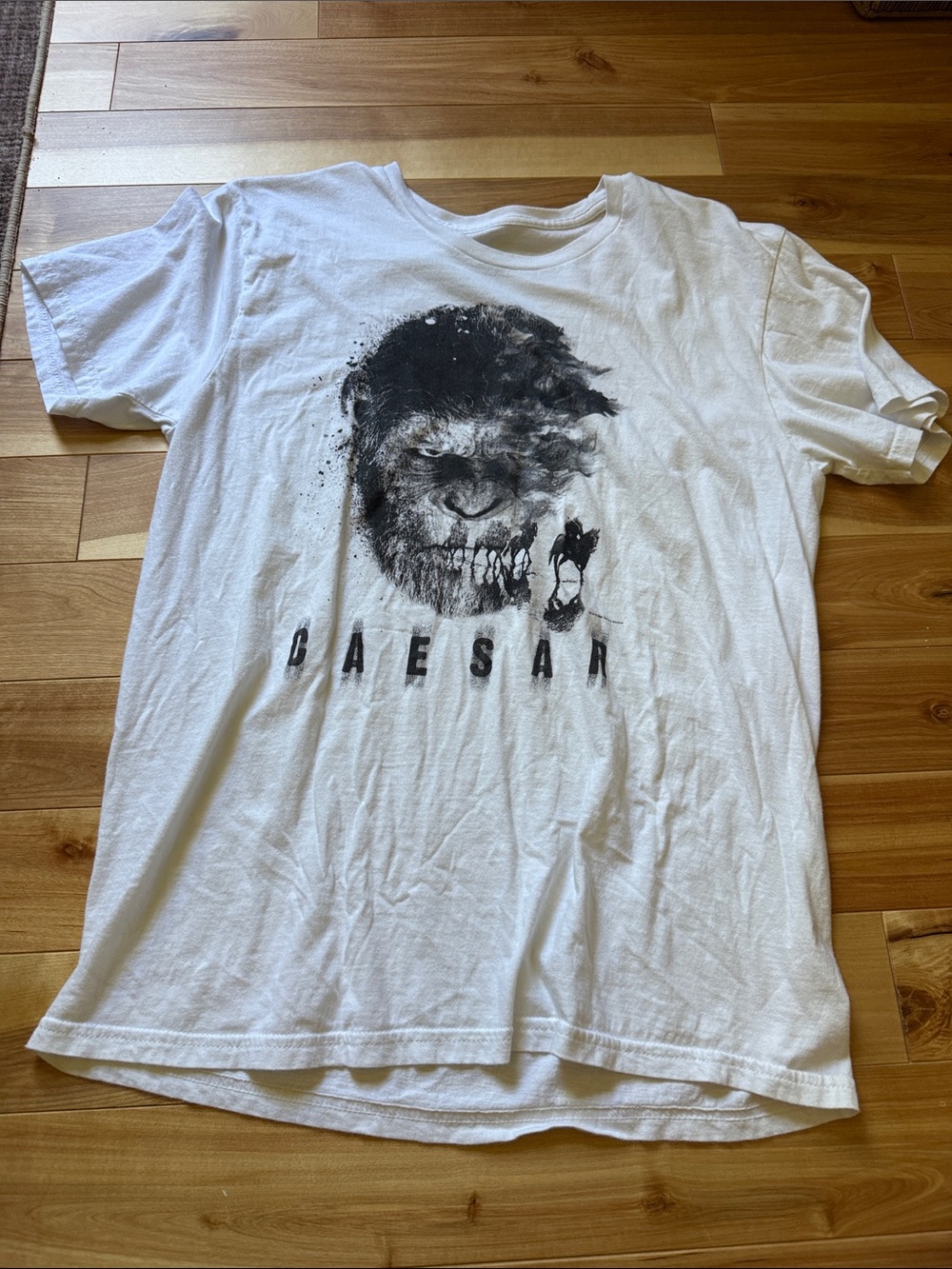 Graphic 'Caesar' White Tee with Black Ape Print
